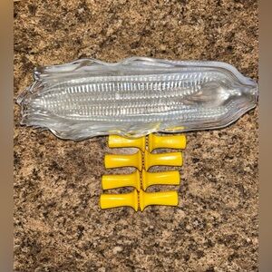 Set of 4 Clear Acrylic CORN ON THE COB Serving Dish Holders with Corn Skewers